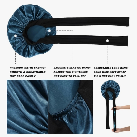 One Black Elegant Satin Hair Bonnet - Picture 3 of 3